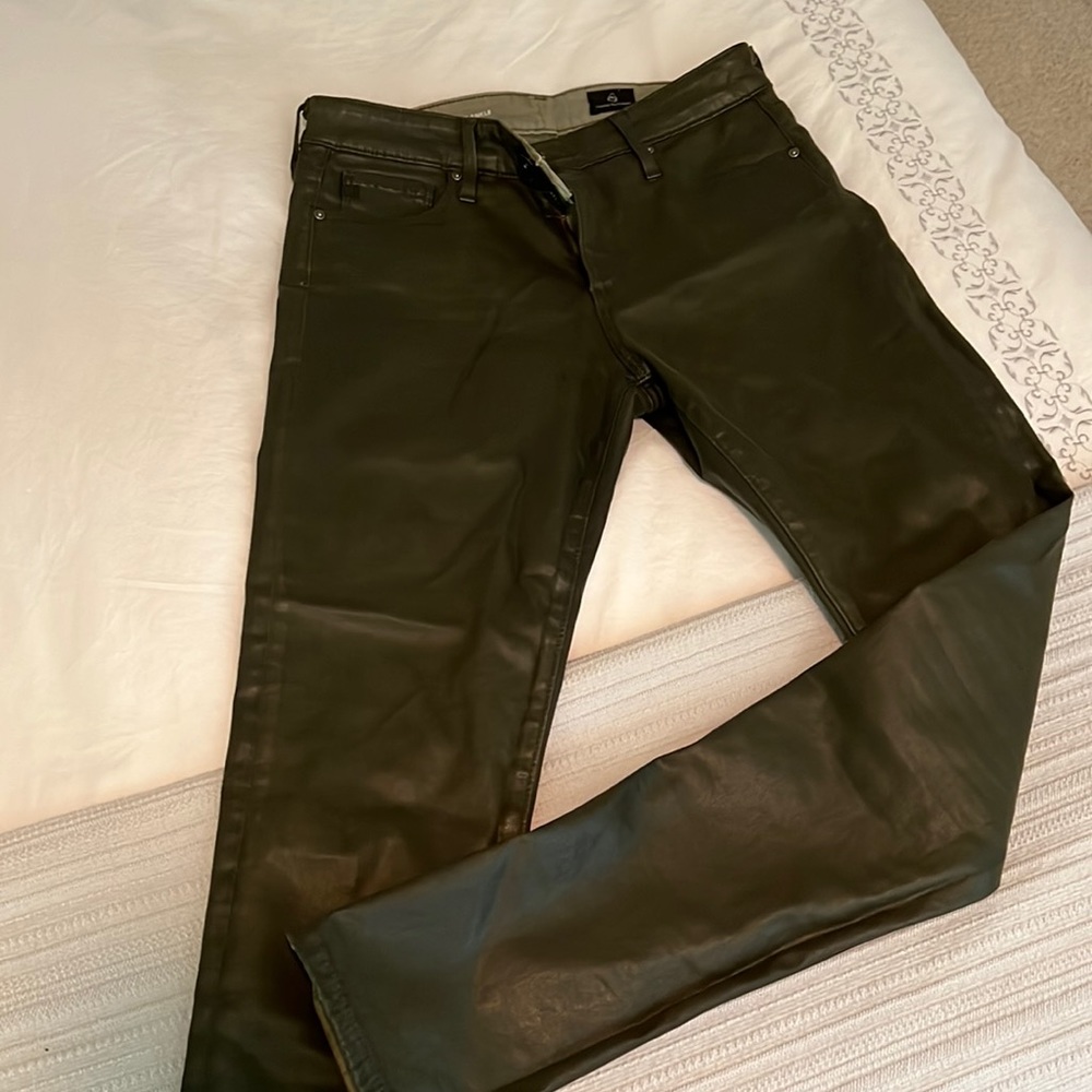 AG The Farrah Skinny Ankle dark green waxed jeans, (27R)